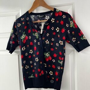 NWT Strawberry Print Short-Sleeve Cardigan